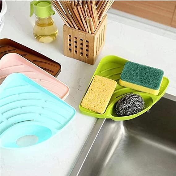 SINK CORNER ,Soap stand for sink with tray- compact plastic kitchen Soap Stand for Sink ,corner Storage rack for Sponge ,Scrubber& Dish Soap (green)