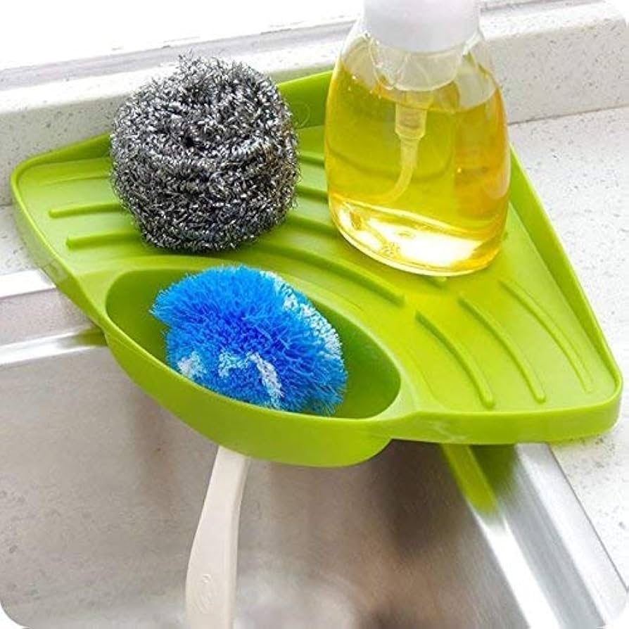 SINK CORNER ,Soap stand for sink with tray- compact plastic kitchen Soap Stand for Sink ,corner Storage rack for Sponge ,Scrubber& Dish Soap (green)