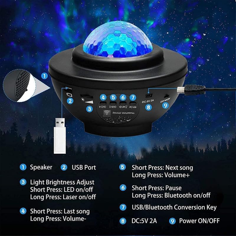 Galaxy Star LED Projector Night Lamp for Bedroom | Astronaut Space Projector Night Light for Kids | with Bluetooth Music Speaker & Remote (Corded Electric)