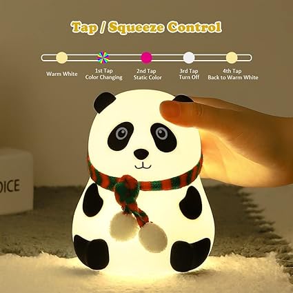 Silicone Night Light Panda – Cute LED Bedside Lamp for Kids, Rechargeable Soft Touch Light/4-5 different colour light