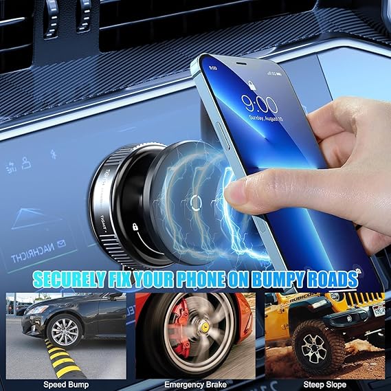 K-00-9 - Magnetic Car Phone Mount, 360° Rotatable Dashboard Holder, Wireless Charging Compatible