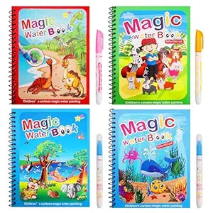 Magic Water Doodle Book – Creative Reusable Drawing Toy for Toddlers & Preschoolers, magic water book, reusable drawing book, coloring book for kids, educational toy, learning activity, toddlers, refillable pen.( pack f 2)